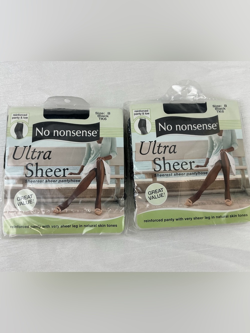 No Nonsense Ultra Sheer Reinforced Panty/Toe Very Sheer Leg Pantyhose Black Sz B